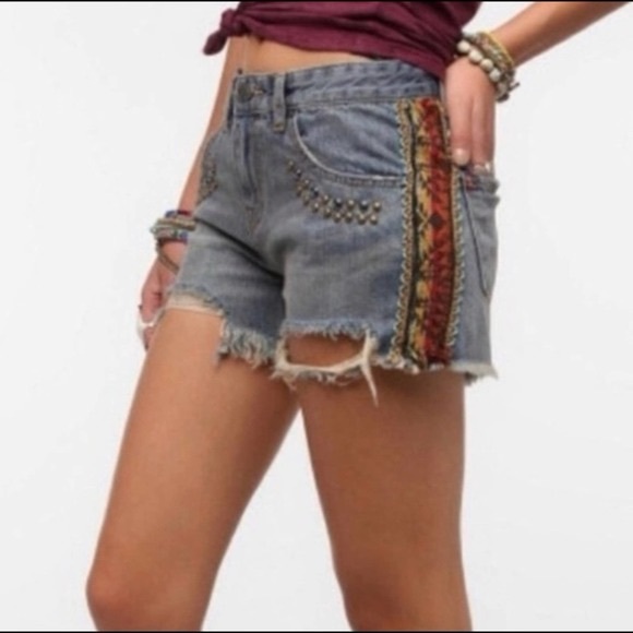 BDG Pants - Urban Outfitters BDG Beaded Studded Y2K Distressed Jean Short Size 26 Festival